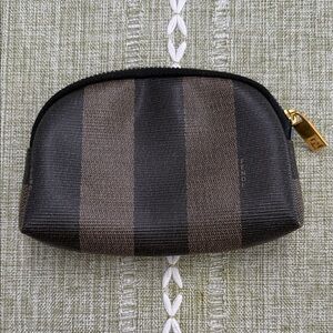 Vintage Fendi Black and Brown Striped Cosmetic Bag